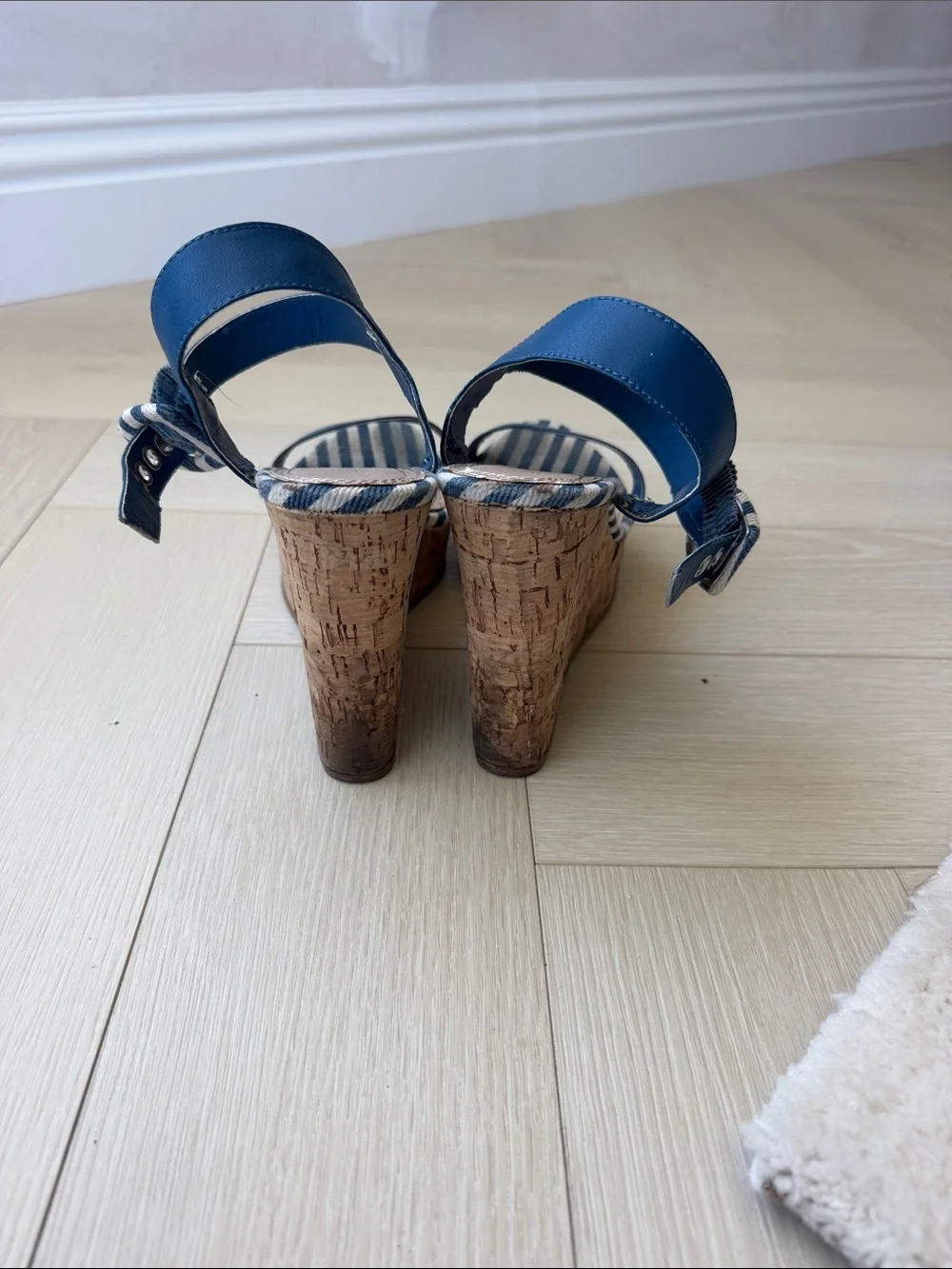 Charles by Charles David Navy Blue Striped Cork Wedge Sandals